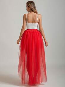 1 Pc High Low Tulle Tutu Skirt For Prom Party Christmas Evening White Black Dark Green Red - Multicolor - View 11