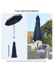 Outsunny 9ft Patio Umbrella With Push Button Tilt And Crank, Ruffled Outdoor Market Table Umbrella With Tassles And 8 Ribs, For Garden, Deck, Pool, Dark Blue,CozyNest9