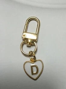 Breloc cu pandantiv inimă cu litere, pandantiv pentru geantă cu litere inițiale A-Z, breloc din aliaj cu farmec de modă, cu carabină, suport pentru chei inițiale personalizate pentru rucsac, portofel, husă pentru căști, pentru prieteni, familie și cupluri, cadou ideal