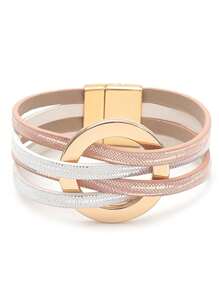 1 pieza Brazalete de mujer de estilo europeo, multicapa y metal, con círculo grande magnético de color blanco y rosa - polvo blanco - Ver 2