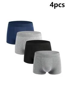 4 piezas Calzoncillos de unicolor transpirables para hombres, shorts tipo bóxer con cintura elástica alta, ropa interior cómoda apropiada para todas las estaciones - Multicolor - Ver 15