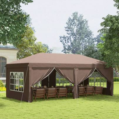 Outsunny 3 X 6 M Garden Pop Up Gazebo, Wedding Party Tent Marquee, Water Resistant Awning Canopy With Sidewalls, Windows, Drainage Holes, Carry Bag