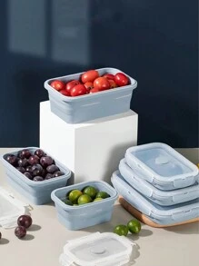 4 件套可折叠硅胶露营碗套装：可微波加热的午餐盒，带冰箱储存功能，适合户外探险 - 彩色 - 查看 1