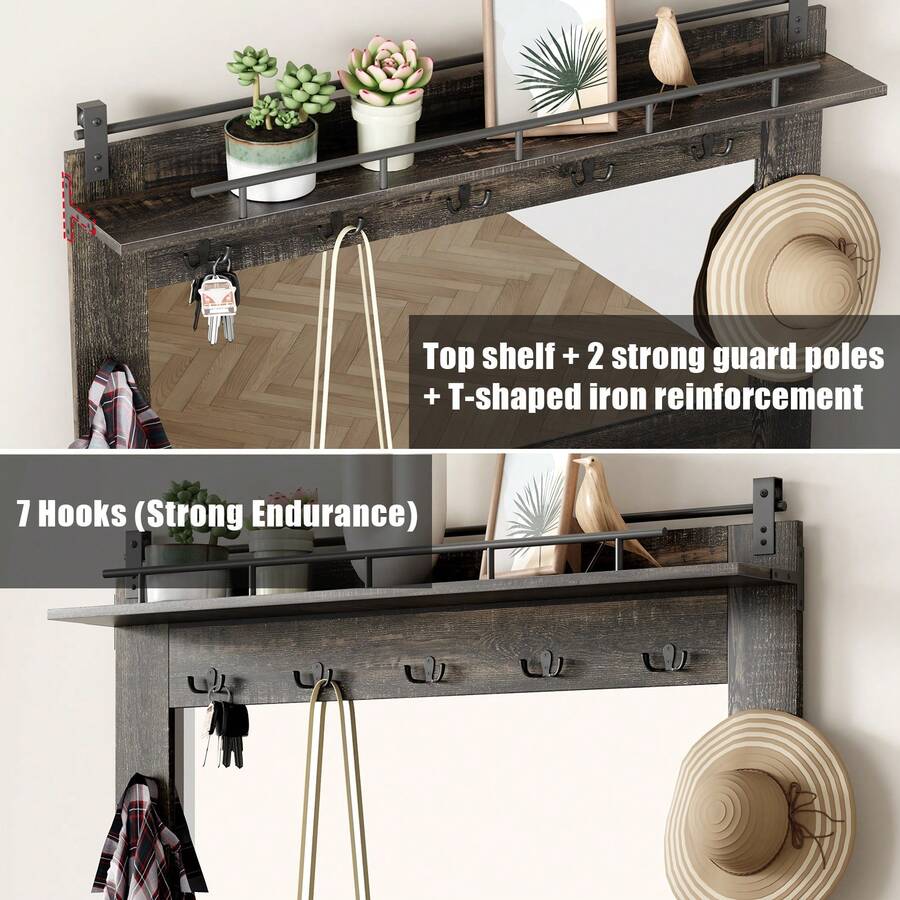 Garvee Garvee Hall Coat Rack With Shoe Cubbies & 7 Coat Hooks,And 3