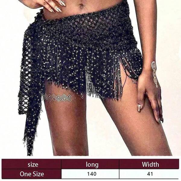Women Tassel Belly Dance Hip Scarf Hollow Out Tie Up Triangle Waist Belt Skirt Summer Beach Cover Up
