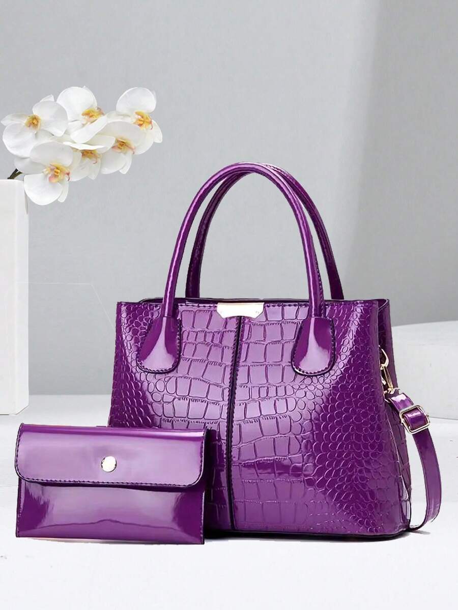 Túi xách thời trang mới cho mẹ và con gái bằng da PU sáng bóng, dung tích lớn - Màu tím - Xem 1