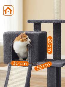 Feandrea Tiragraffi per Gatti, Albero per Gatti, Grotta per Gattini Micini, Diversi Livelli di Peluche, 42 x 32 x 118 cm, Graffitoio, 3 Bastoncini Pompom Rimovibili, Grigio Fumo