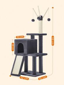 Feandrea Tiragraffi per Gatti, Albero per Gatti, Grotta per Gattini Micini, Diversi Livelli di Peluche, 42 x 32 x 118 cm, Graffitoio, 3 Bastoncini Pompom Rimovibili, Grigio Fumo