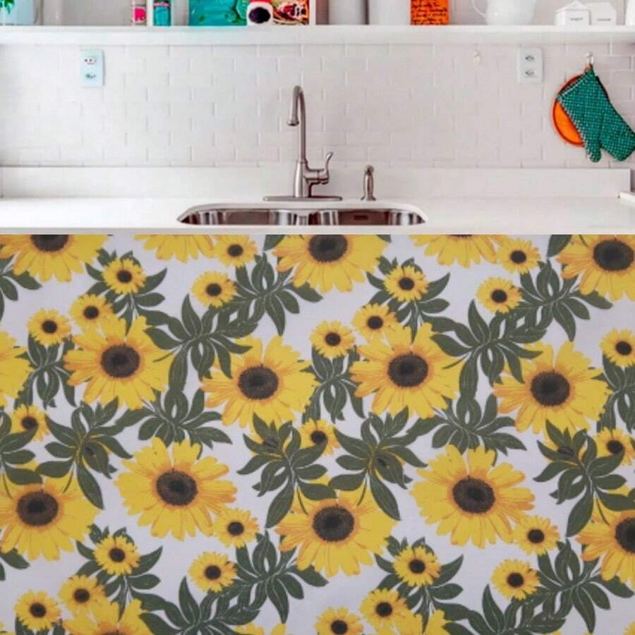 Printed Kitchen Curtain For Counter Sink 1.50m X 0.80cm Without Eyelets - Yellow - View 1