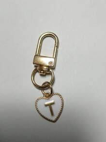 Breloc cu pandantiv inimă cu litere, pandantiv pentru geantă cu litere inițiale A-Z, breloc din aliaj cu farmec de modă, cu carabină, suport pentru chei inițiale personalizate pentru rucsac, portofel, husă pentru căști, pentru prieteni, familie și cupluri, cadou ideal