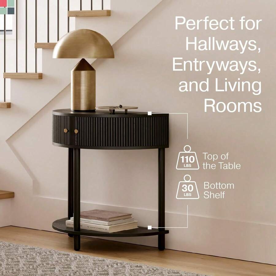 Fluted Half Moon Console Table Small Entry Table Living Room