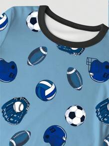 2pcs Snug Fit Tween Boy Baseball, Football, Rugby Long Sleeve Top And Pants Sleepwear Set - Multicolor - View 3