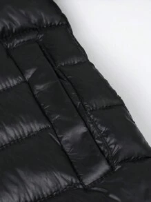 Young Boy Children Padded Coat Mid Length Hooded Long Sleeved Warm Real Pocket Zipper Warm Windproof Winter Bread Jacket - Black - View 4