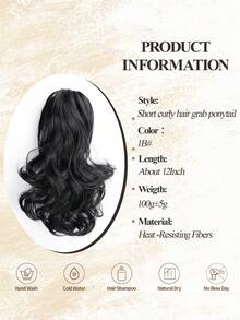 马尾辫接发，短爪夹马尾辫接发女士卷曲马尾辫接发自然柔软合成发女士马尾辫接发 - 彩色 - 查看 13