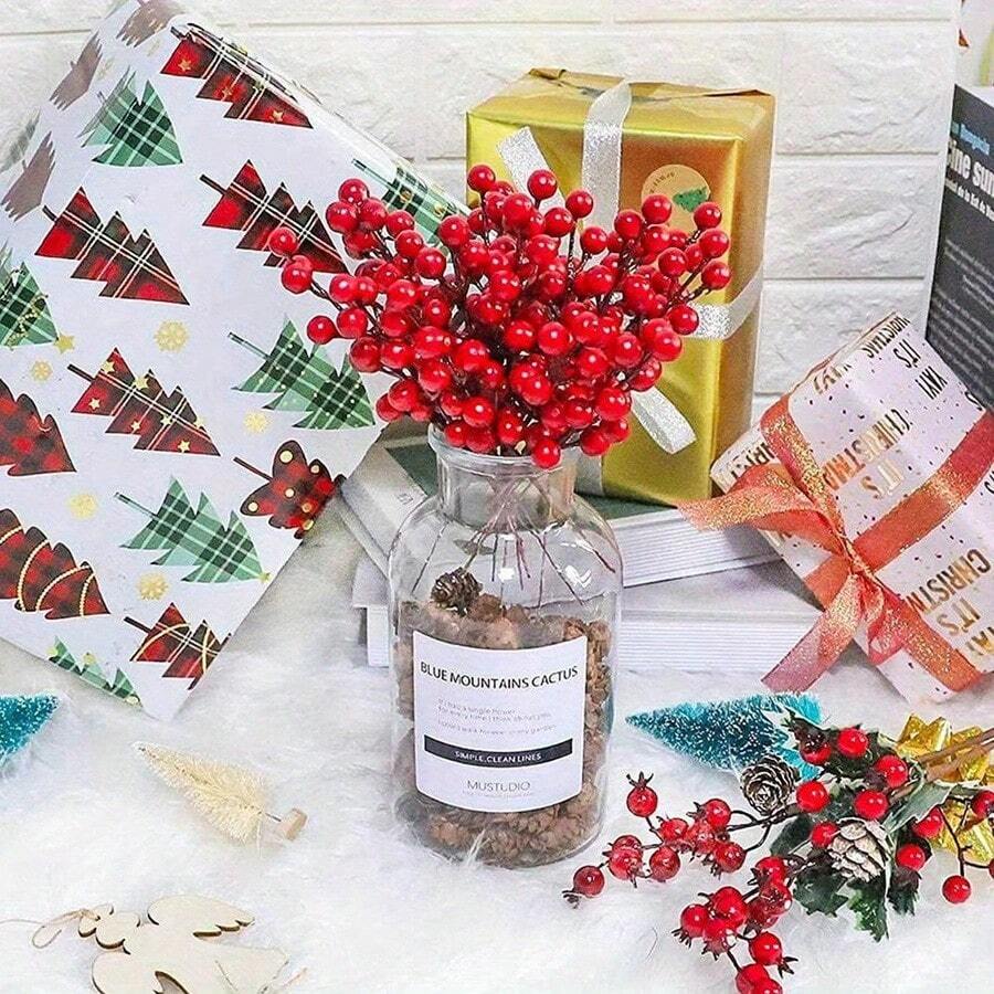 Bộ 6/12 chiếc que chọc quả mọng đỏ nhân tạo bằng xốp Giáng sinh cành quả mọng cành quả mọng vòng hoa cây thông Noel trang trí nhà cửa - Nhiều màu - Xem 1