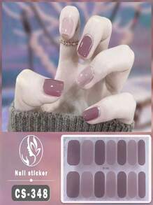 1pc 14 Pcs Solid Color Simple & Cool Design Waterproof Peel-Off Gel Nail Art Stickers, Full Nail Coverage Nail Stickers For Women, Easy To Use For Holiday, Party, Stage, Halloween, Daily Decoration, Gift