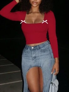 时尚别致甜美可爱女士T恤，修身，精致设计，适合独立日、毕业季、秋冬季