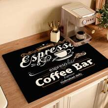1pc Home Decor, Coffee Machine Water Absorption Mat, Counter Tableware Drying Pad, Diatomite Kitchen Dining Mat, Coffee Print Dish Drying Mat, Washable Anti-Slip Drainage Mat, Suitable For Kitchen Coffee Bar
