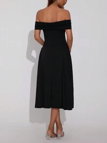 女士露肩优雅性感纯色鸡尾酒会礼服派对礼服婚礼宾客礼服