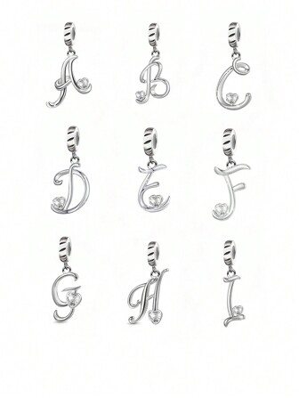 1pc Minimalist 925 Sterling Silver Alphabet Pendant Bead For Diy Jewelry Making, Gift