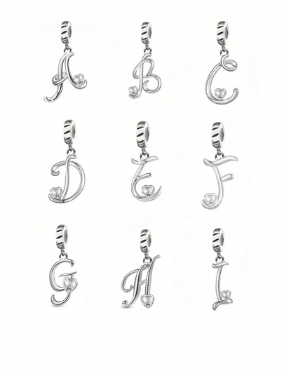 1pc Minimalist 925 Sterling Silver Alphabet Pendant Bead For Diy Jewelry Making, Gift
