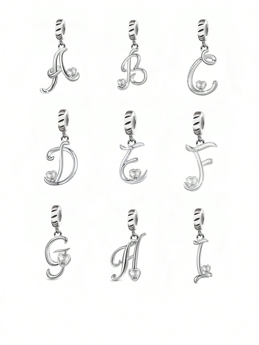 1pc Minimalist 925 Sterling Silver Alphabet Pendant Bead For Diy Jewelry Making, Gift