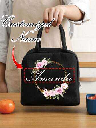 1 pieza Bolsa de almuerzo aislante personalizada con estampado de corona de flores, bolsa de almuerzo aislada tipo tote para hombres y mujeres, bolsa térmica de almuerzo para estudiantes, térmica, de mano, de almacenamiento, para picnic, de conservación de frescura, ligera, de gran capacidad, de moda, regalo de cumpleaños, regalo para maestros, regalo de Navidad, esencial de viaje, para ir al trabajo, uso diario