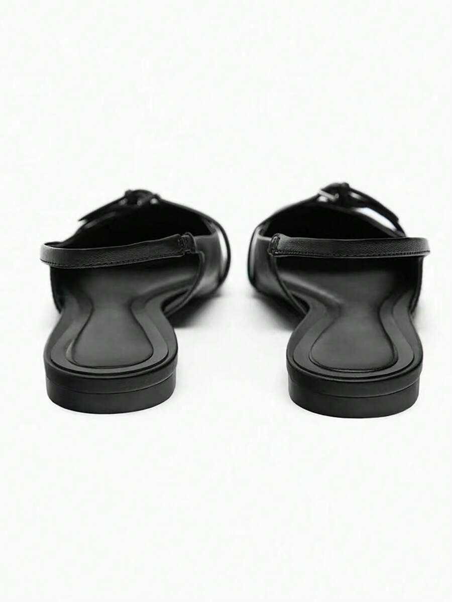 2025 Summer New Korean Version Black Pointed Toe OneStrap Backless