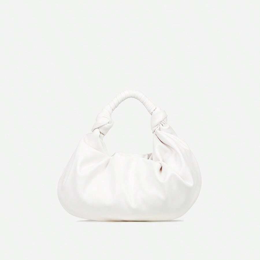 Ego Evelyn Knotted Strap Ruched Detail Grab Bag In Cream Faux Leather