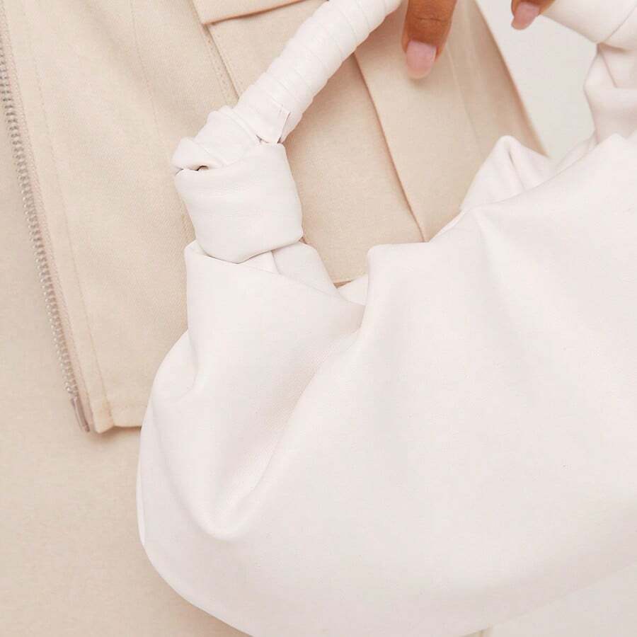 Ego Evelyn Knotted Strap Ruched Detail Grab Bag In Cream Faux Leather