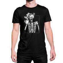 T-Shirt Skull Skeleton Drinking Coffee Coffee Blouse Shirt Unisex Male Female 100% Cotton Top Premium Streetwear New Release Fast Shipping Various Colors!! Plus Size - 黑色 - 查看 2