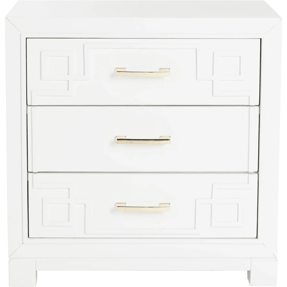 White 3Drawer Greek Key Nightstand SHEIN USA