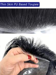 15x20 CM 全 PU 薄皮发系统男士假发，超自然无结 V 形环形男士造型，4 英寸预造型后梳黑色直发人发假发，0.06 毫米薄皮 PU 男士毛细血管假体 - SNatural - 查看 8