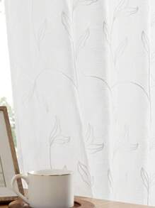 2 Stück weiße transparente Vorhänge mit salbeigrünem Blumenmuster, Ösenfalten, halbtransparent, geeignet für Schlafzimmer, Wohnzimmer, Balkon, Land-, Farmhaus-Stil