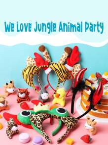 1PC Cartoon Animal Headbands With Ears,Horns, And Hoops-Animal Role Performance Headband Tiger Pig Cat Little Chicken Rabbit Mouse Sheep Cow Monkey Giraffe, Frog, Dog, Bunny, Wolf Headwear, Makeup Party Headwear,Birthday Photo Props, Party,Hairband,Hair Hoop