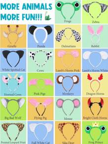 1PC Cartoon Animal Headbands With Ears,Horns, And Hoops-Animal Role Performance Headband Tiger Pig Cat Little Chicken Rabbit Mouse Sheep Cow Monkey Giraffe, Frog, Dog, Bunny, Wolf Headwear, Makeup Party Headwear,Birthday Photo Props, Party,Hairband,Hair Hoop