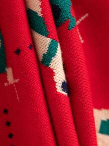 1 pezzo Maglione lavorato a maglia a girocollo rosso, spesso, con motivo casuale a renna e albero di Natale in stile cartoonesco, morbido, caldo e confortevole, adatto a bambini piccoli per l'uso interno/esterno, in primavera, autunno e inverno