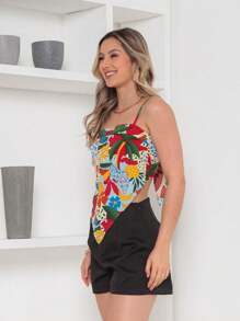 RAW CLOTHING One Size Shirt Set With Tie At The Back And Print, Shorts With Zipper And No Pocket - Black - View 5