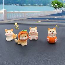 4pcs/Set Cute Big Orange Tabby Cat Ornaments, Creative Healing Style For Car Dashboard Decoration - Multicolor - View 3