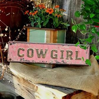 1 件“女牛仔”风格金属牌匾，2D 生动印刷，多用途室内/室外墙面装饰，车库，农舍，门廊，办公室，家居装饰，独特的礼物创意 - 15.7“X 3.9”，顶部、底部、左侧、右侧的随机孔位置，家居装饰，房间装饰，墙面装饰