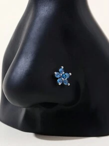 1 件蓝色锆石小花鼻钉，适合女性日常佩戴情人节 - 藍色 - 查看 1
