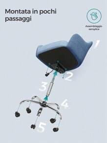 SONGMICS Sedia da Studio in Casa, Sedia Girevole, Regolabile in Altezza, Portante di 110 kg, Struttura in acciaio, Tessuto Cotone-lino Respirante, Studio, Camera da Letto, Blu