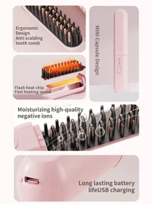 1PC Portable Rechargeable Hair Straightener Brush Wireless Hair Straightener, Professional Hair Care Appliance, Anti Scald Hair Straightener, Multi Temperature Adjustable Hair Straightener, Student Dormitory Straight Clip Travel Craft Electric Heating Comb - Multicolor - View 7
