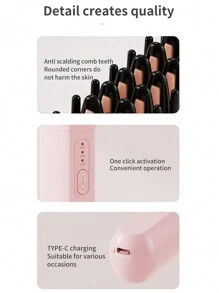 1PC Portable Rechargeable Hair Straightener Brush Wireless Hair Straightener, Professional Hair Care Appliance, Anti Scald Hair Straightener, Multi Temperature Adjustable Hair Straightener, Student Dormitory Straight Clip Travel Craft Electric Heating Comb - Multicolor - View 12