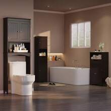 66" Above Toilet Storage Cabinet, Toilet Storage Rack, Bathroom Cabinet With Adjustable Shelves And Open Cabinet, Toilet Furniture, Freestanding Shelves For Bathroom Above Toilet, Space Saving Large Above Toilet Cabinet - Nâu sẫm - Xem 5