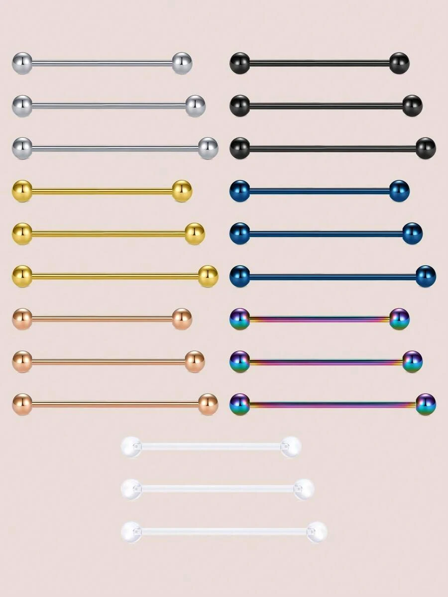 CIZME 3 件装 14G 工业耳环 男女款 不锈钢工业杠铃工业穿孔首饰 工业杆 32 毫米 35 毫米 38 毫米 1 1/2 英寸 银色 玫瑰金 黑色 - Industrial Earrings - 查看 1