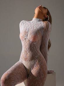 Đồ lót liền thân lưới lưới gợi cảm cho nữ Quần bó lưới gợi cảm Đồ lót ngủ - trắng - Xem 4