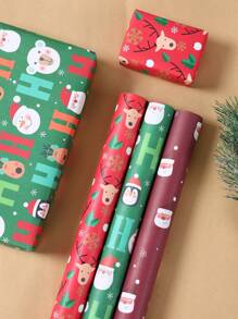 3 pezzi 70*50cm carta regalo di Natale, carta kraft bianca, carta da imballaggio per regali di Capodanno, forniture per compleanni, con motivi di Babbo Natale ed elfi, decorazioni natalizie, carta da regalo con fiori, confezione regalo, carta per matrimoni e decorazioni per feste di Natale