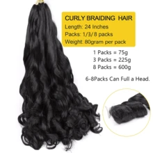 French Curly Braiding Hair 24 Inch With Curly Ends 8 Packs French Curl Braiding Hair Long Yaki Texture Wavy Braiding Hair, 1B - Black - View 2