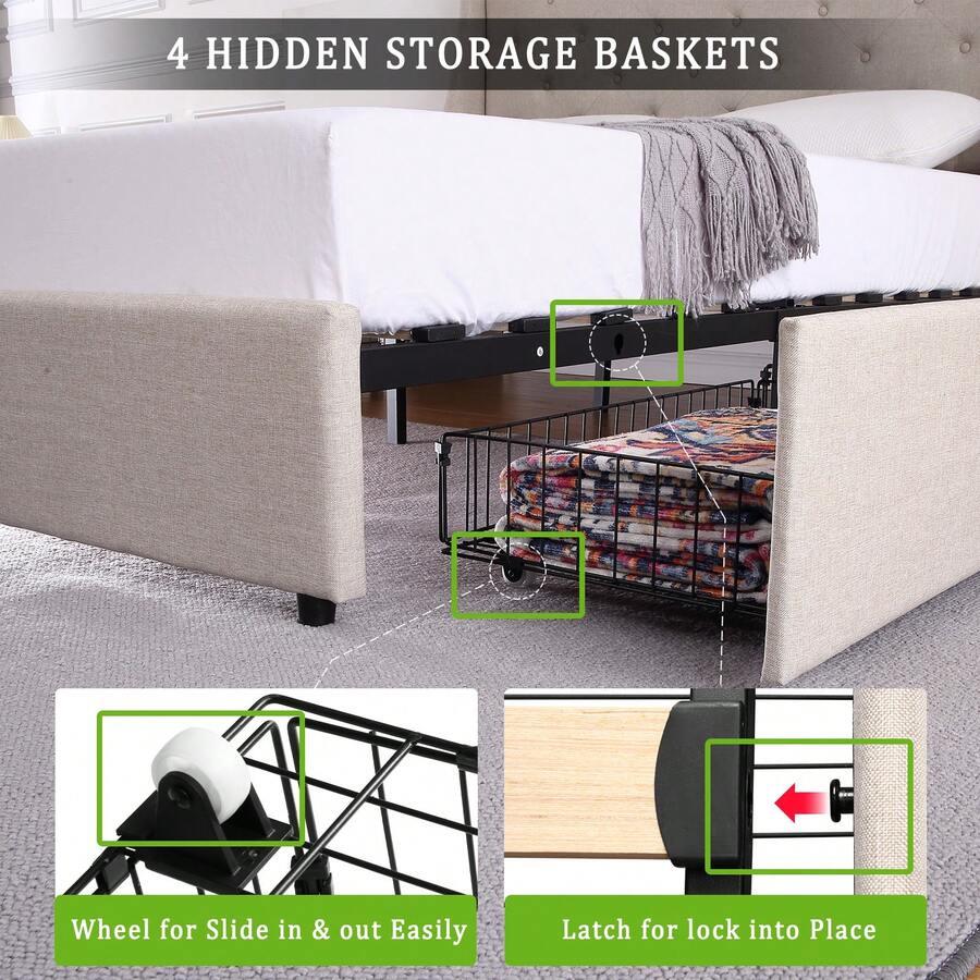 Full Size Bed Frame With TypeC & USB Port, Full Platform Bed Frame